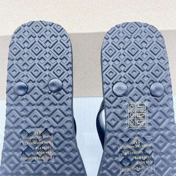 Tory Burch Eva Sole Flip Flops Black Leopard Print Logo Thong Sandal Womens US 5 - Picture 12 of 12